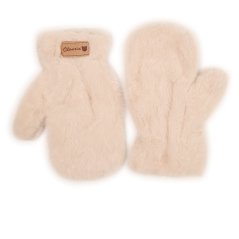 Dětské chlupaté palcové rukavice 4 - 7 let - vzor 016 - béžová