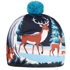 Flavio - zimní funkční čepice - vzor 185 -  tmavě modrá - zvířátka v lese