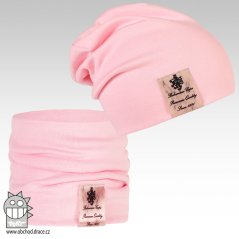 Bavlněná čepice s nákrčníkem Pastels DOUBLE set - vzor 01 - světle růžová