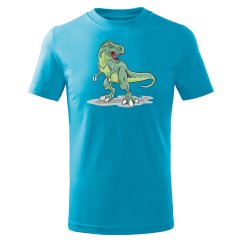 Dětské bavlněné tričko s potiskem - vzor 0024 - tyrkysová / Tyrannosaurus rex
