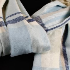 Dámská elegantní šála - vzor 039 - krémová / modrá - kostka