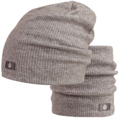 Spadlá čepice s nákrčníkem Rayon Rib set - vzor 002 - šedá melír