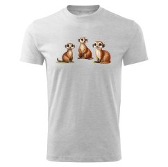 Dámské bavlněné tričko s potiskem - vzor 0032 - světle šedý melír / Surikaty