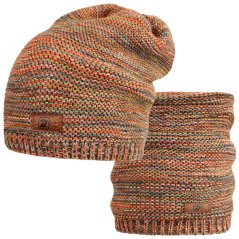 Čepice pletená a nákrčník Colors set - vzor 058 - zelenocihlová melír