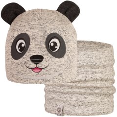 Dětská bavlněná čepice s nákrčníkem Zoo - zvířátka - vzor 03 - šedá melír - panda