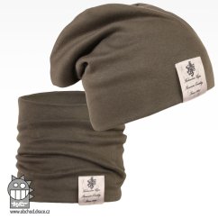 Bavlněná čepice s nákrčníkem Pastels DOUBLE set - vzor 16 - khaki zelená