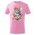 Dětské bavlněné tričko s potiskem - vzor 027 - růžová / kočka s květinami