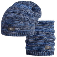 Čepice pletená a nákrčník Colors set - vzor 055 - modrá melír