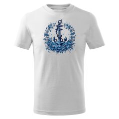 Dětské bavlněné tričko s potiskem - vzor 054 - bílá / kotva s květy