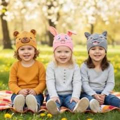 Dětská bavlněná čepice Zoo - zvířátka - vzor 04 - jantarová - medvídek