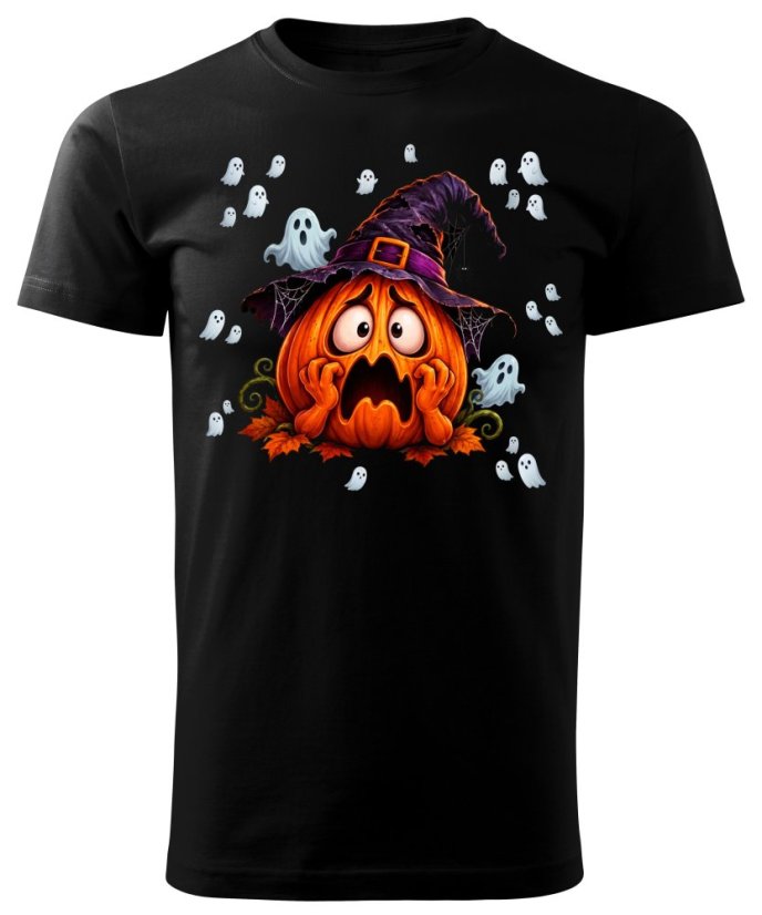 Dětské bavlněné tričko s potiskem - vzor 0258 - Halloween - vystrašená dýně - Barva: Bílá, Velikost: 134
