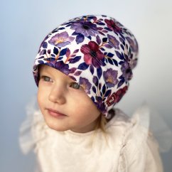 Set fleecové čepice a nákrčníku Yetti - vzor 20 - fialová, květy