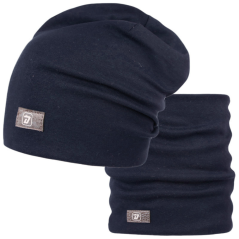 Bavlněná čepice s nákrčníkem Pastels DOUBLE set - vzor 76 - tmavě modrá