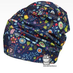 Fleecová čepice Yetti - vzor 06 - modrá, kytičky