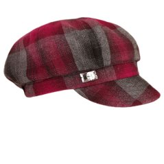 Dámský vlněný baret s kšiltem - vzor 32 - černá / fialová - kostka