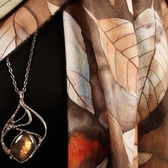 Dámská elegantní šála - vzor 050 - hnědá / béžová - listy