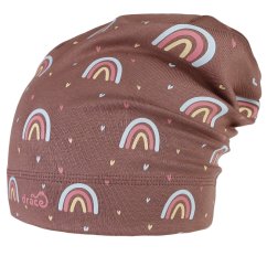 Spadlá bavlněná čepice Pepe - vzor 02 - hnědofialová - duha - DOPRODEJ