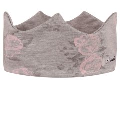 Dětská bavlněná čelenka korunka - vzor 003 - světle šedá - růžičky