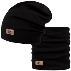 Bavlněná čepice s nákrčníkem Pastels DOUBLE set - vzor 71 - černá