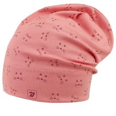 Spadlá bavlněná čepice Pepe - vzor 38 - starorůžová - kočičky