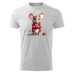 Dětské bavlněné tričko s potiskem - vzor 083 - světle šedý melír / Myš