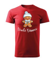 Bavlněné unisex tričko s potiskem - vzor 0024 - červená / Veselé Vánoce - perníček