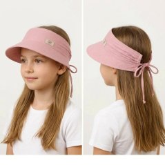 Letní mušelínový klobouk Ponytail - vzor 04 - starorůžová