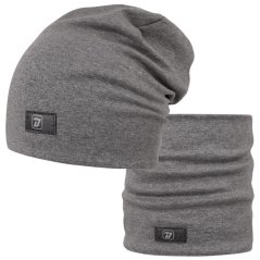 Bavlněná čepice s nákrčníkem Pastels DOUBLE set - vzor 68 - šedivá