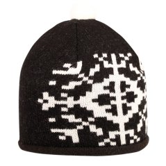 Zimní pletená čepice  - AKCE / DOPRODEJ - vzor 194 - černá - vločka