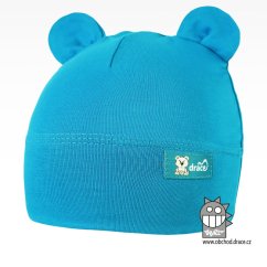 Bavlněná kojenecká čepice s oušky Berry - vzor 06 - tyrkysová