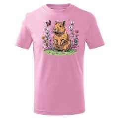 Dětské bavlněné tričko s potiskem - vzor 211 - růžová / Kapybara