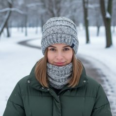 Zimní pletená čepice Etna - vzor 03 - světle šedá