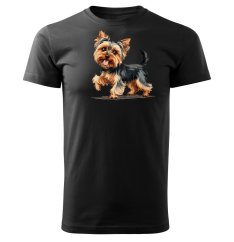 Dámské bavlněné tričko s potiskem - vzor 0030 - černá / Jorkšírský teriér