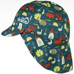 Letní funkční kšiltovka s plachetkou na krk SAFARI - vzor 21 - petrol traktor