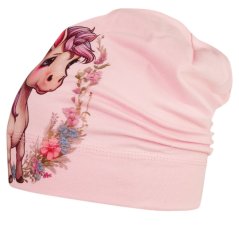 Bavlněná čepice Polo - vzor 100 - světle růžová - jednorožec s kytičkami