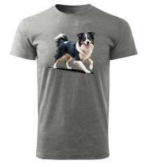 Dámské bavlněné tričko s potiskem - vzor 0004 - tmavě šedý melír / Border kolie