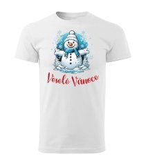 Bavlněné unisex tričko s potiskem - vzor 0019 - bílá/ Veselé Vánoce - sněhulák