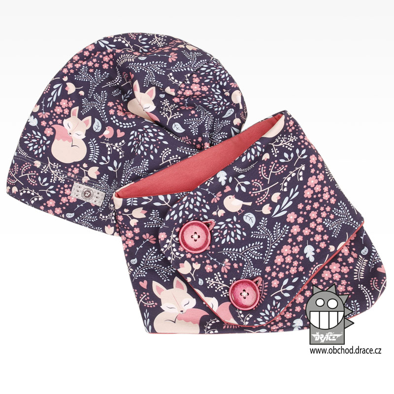 Bavlněný nákrčník s knoflíky - vzor 11 - fialová, liška