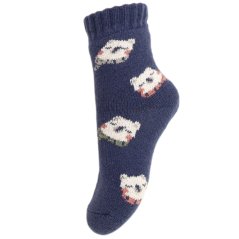 Dětské vlněné ponožky - vzor 001 - tmavě modrá - medvídci