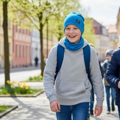 Bavlněná čepice s nákrčníkem Pastels DOUBLE set - vzor 73 - tyrkysová