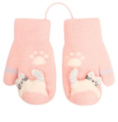 Dětské pletené palcové rukavice 2 - 3 roky - vzor 111 - světle růžová - pískací kočička