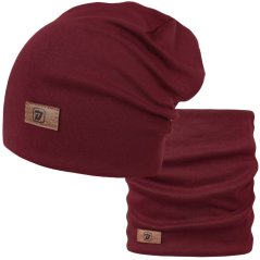 Bavlněná čepice s nákrčníkem Pastels DOUBLE set - vzor 58 - vínová