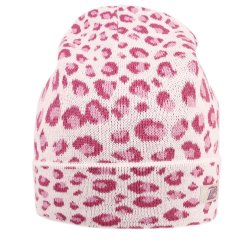 Merino pletená čepice Urban - vzor 17 - bílá / růžová - leopard