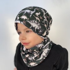 Set fleecové čepice a nákrčníku Yetti - vzor 23 - zelená, dino