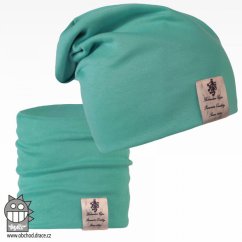 Bavlněná čepice s nákrčníkem Pastels DOUBLE set - vzor 28 - tmavá mentolová