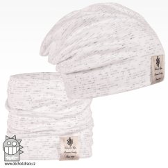 Bavlněná čepice s nákrčníkem Pastels DOUBLE set - vzor 25 - bílá / melír