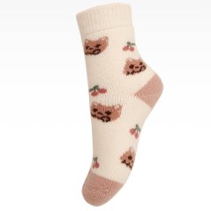 Dětské vlněné ponožky - vzor 009 - krémová - kočičky