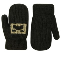 Dětské pletené palcové rukavice 5 - 7 let - vzor 096 - černá - khaki - herní svět