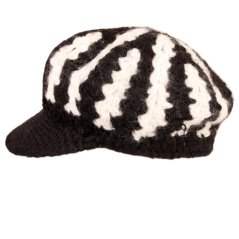 Dámský vlněný baret s kšiltem - vzor 33 - černá / bílá