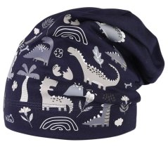 Spadlá bavlněná čepice Pepe - vzor 16 - tm. modrá - dino